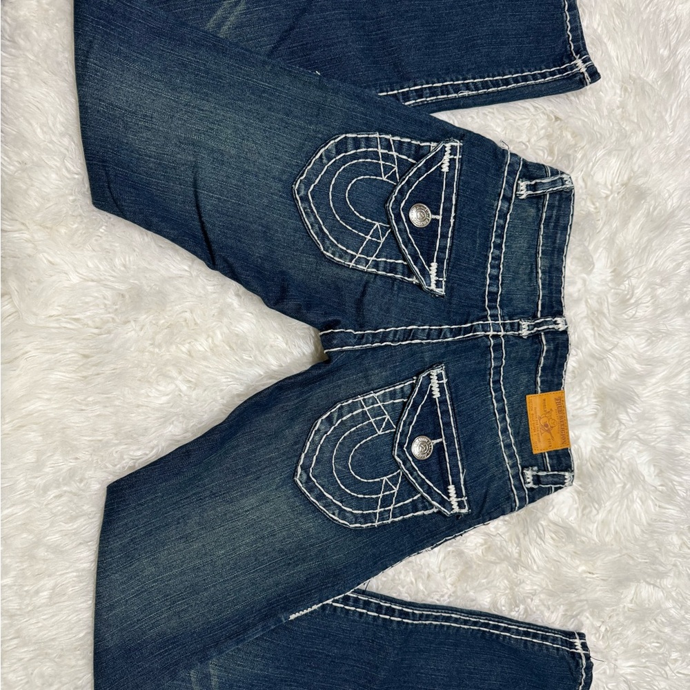 True Religion Dark Blue Denim Jeans with Embroidered Pockets